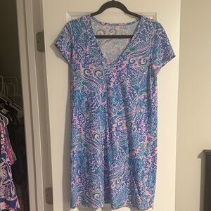 Lilly Pulitzer Pink, Blue & Green V-Neck Shift Dress